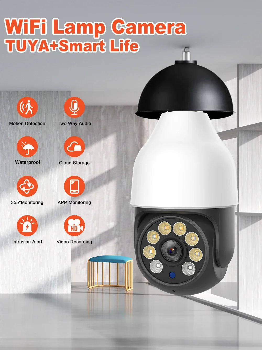 Tuya Smart Home 2.4G E27 Bulb Wifi Surveillance Camera HD Night Security Video Surveillance Supprt Two Way Audio Mobile Motion