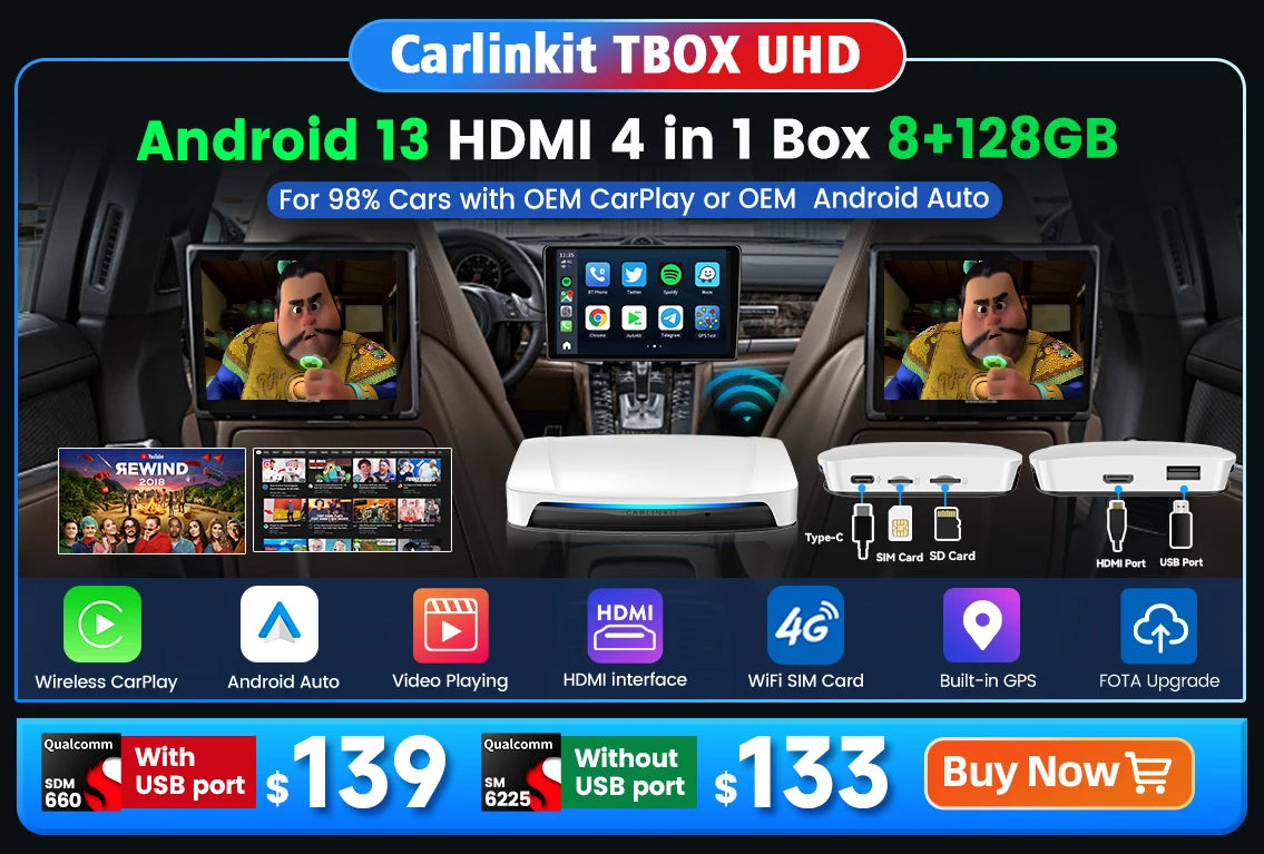 Carlinkit 5 2air Wireless CarPlay Android Auto Wireless Box 2in 1 Adapter 2-Channel Work Waze Spotify 5.8Ghz WiFi BT5.0 Siri GPS