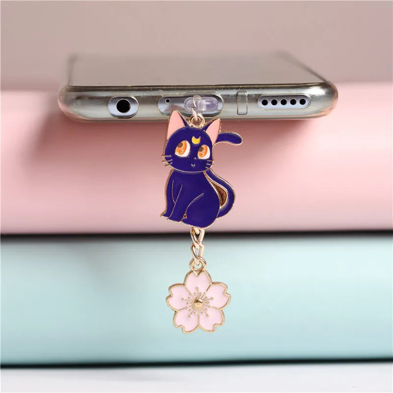 Moon Cat Anime Dust Plug Charm Kawaii Charge Port Plug For iPhone Anti Dust Cap Type C Dust Protection Stopper Phone Pendant