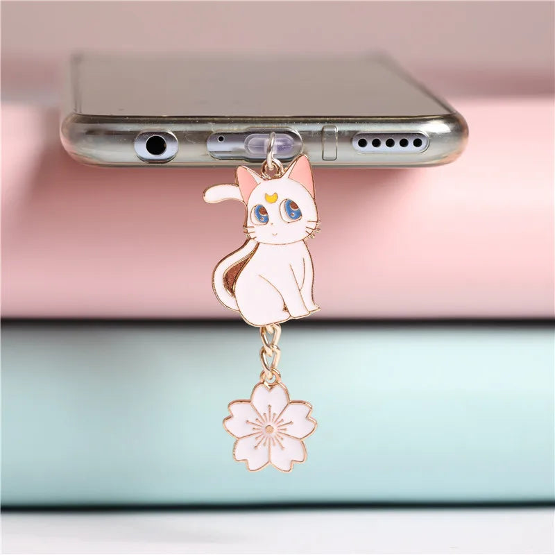 Moon Cat Anime Dust Plug Charm Kawaii Charge Port Plug For iPhone Anti Dust Cap Type C Dust Protection Stopper Phone Pendant