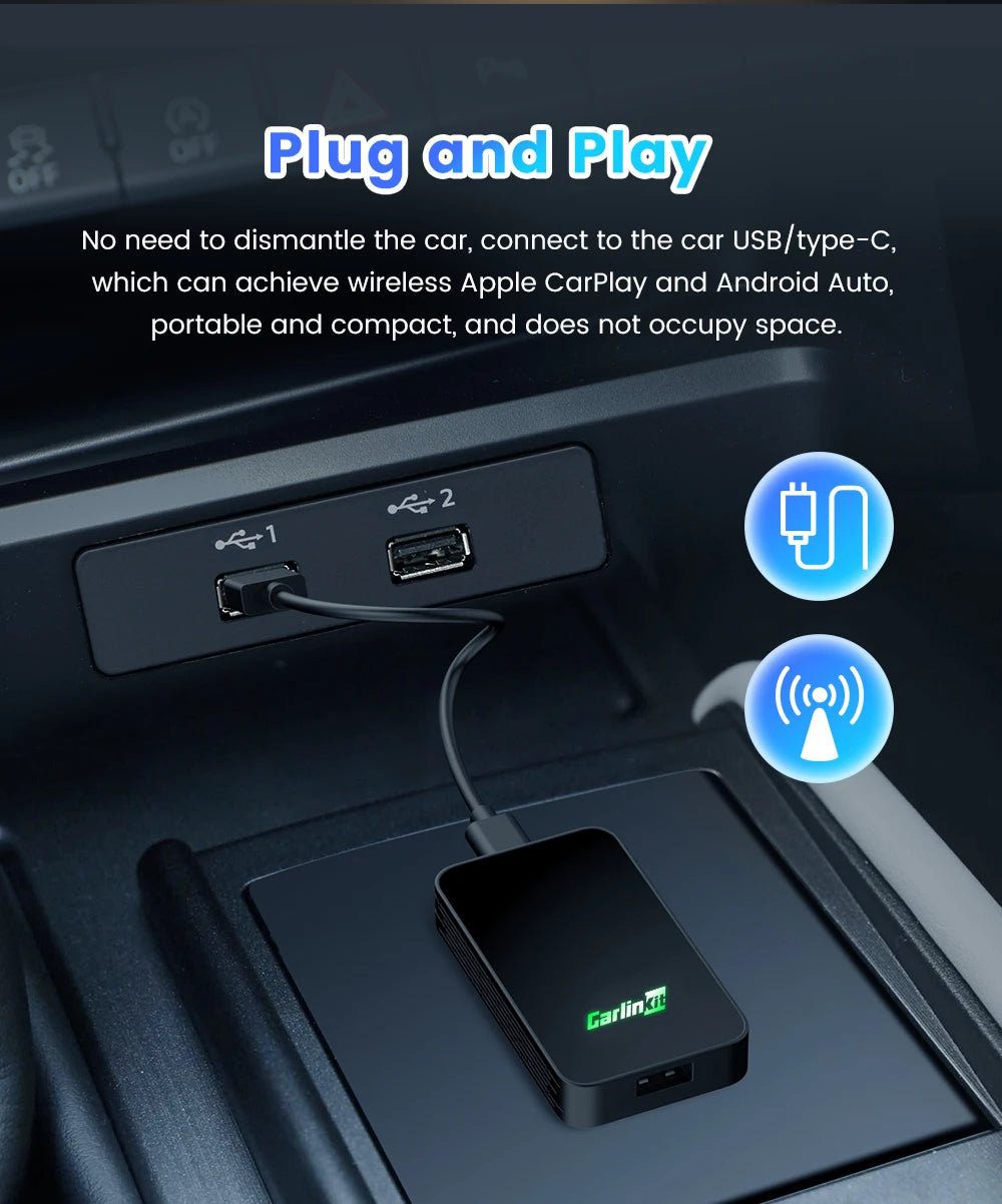 Carlinkit 5 2air Wireless CarPlay Android Auto Wireless Box 2in 1 Adapter 2-Channel Work Waze Spotify 5.8Ghz WiFi BT5.0 Siri GPS