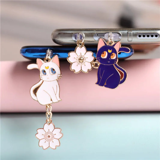 Moon Cat Anime Dust Plug Charm Kawaii Charge Port Plug For iPhone Anti Dust Cap Type C Dust Protection Stopper Phone Pendant