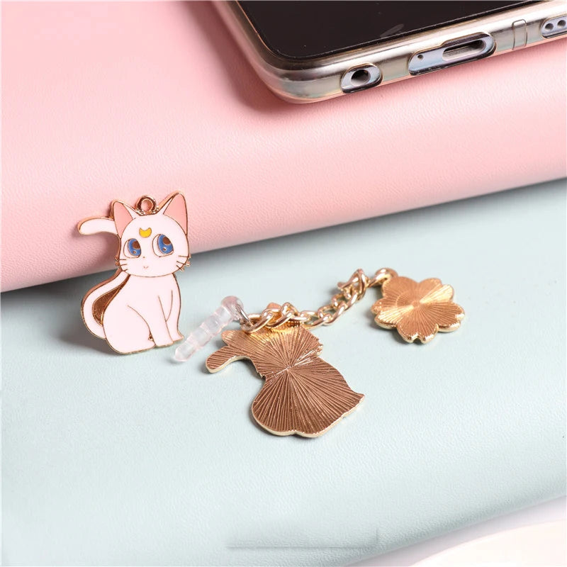 Moon Cat Anime Dust Plug Charm Kawaii Charge Port Plug For iPhone Anti Dust Cap Type C Dust Protection Stopper Phone Pendant