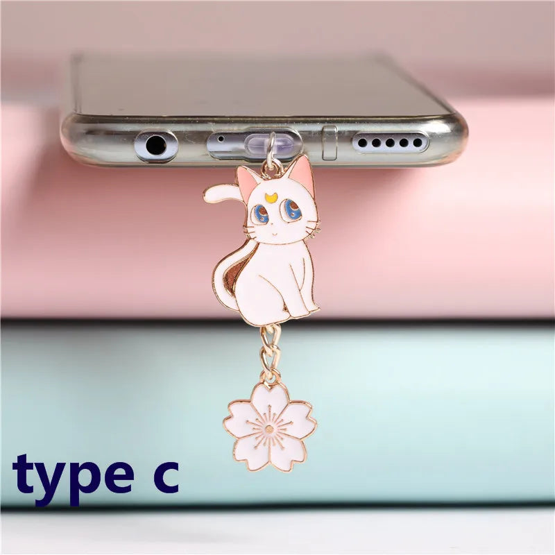 Moon Cat Anime Dust Plug Charm Kawaii Charge Port Plug For iPhone Anti Dust Cap Type C Dust Protection Stopper Phone Pendant