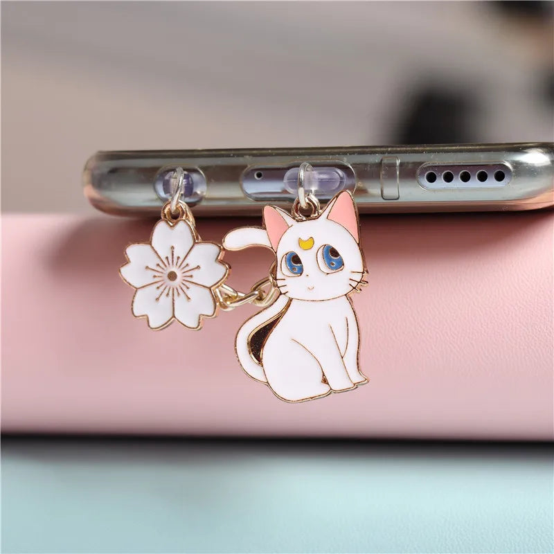 Moon Cat Anime Dust Plug Charm Kawaii Charge Port Plug For iPhone Anti Dust Cap Type C Dust Protection Stopper Phone Pendant