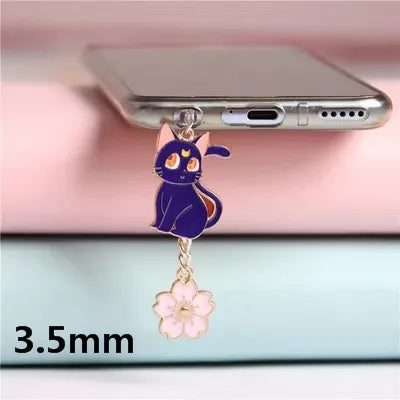 Moon Cat Anime Dust Plug Charm Kawaii Charge Port Plug For iPhone Anti Dust Cap Type C Dust Protection Stopper Phone Pendant