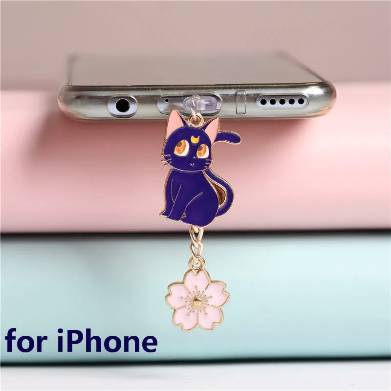 Moon Cat Anime Dust Plug Charm Kawaii Charge Port Plug For iPhone Anti Dust Cap Type C Dust Protection Stopper Phone Pendant