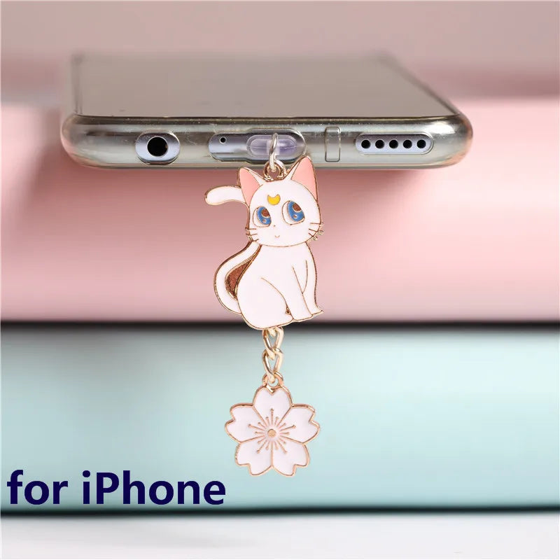 Moon Cat Anime Dust Plug Charm Kawaii Charge Port Plug For iPhone Anti Dust Cap Type C Dust Protection Stopper Phone Pendant