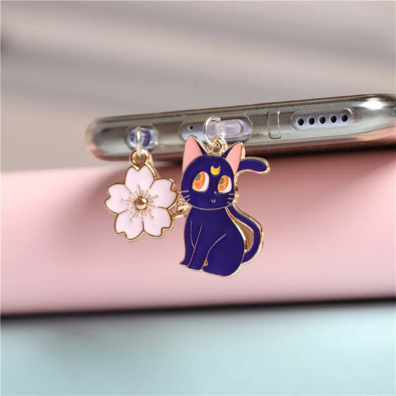 Moon Cat Anime Dust Plug Charm Kawaii Charge Port Plug For iPhone Anti Dust Cap Type C Dust Protection Stopper Phone Pendant