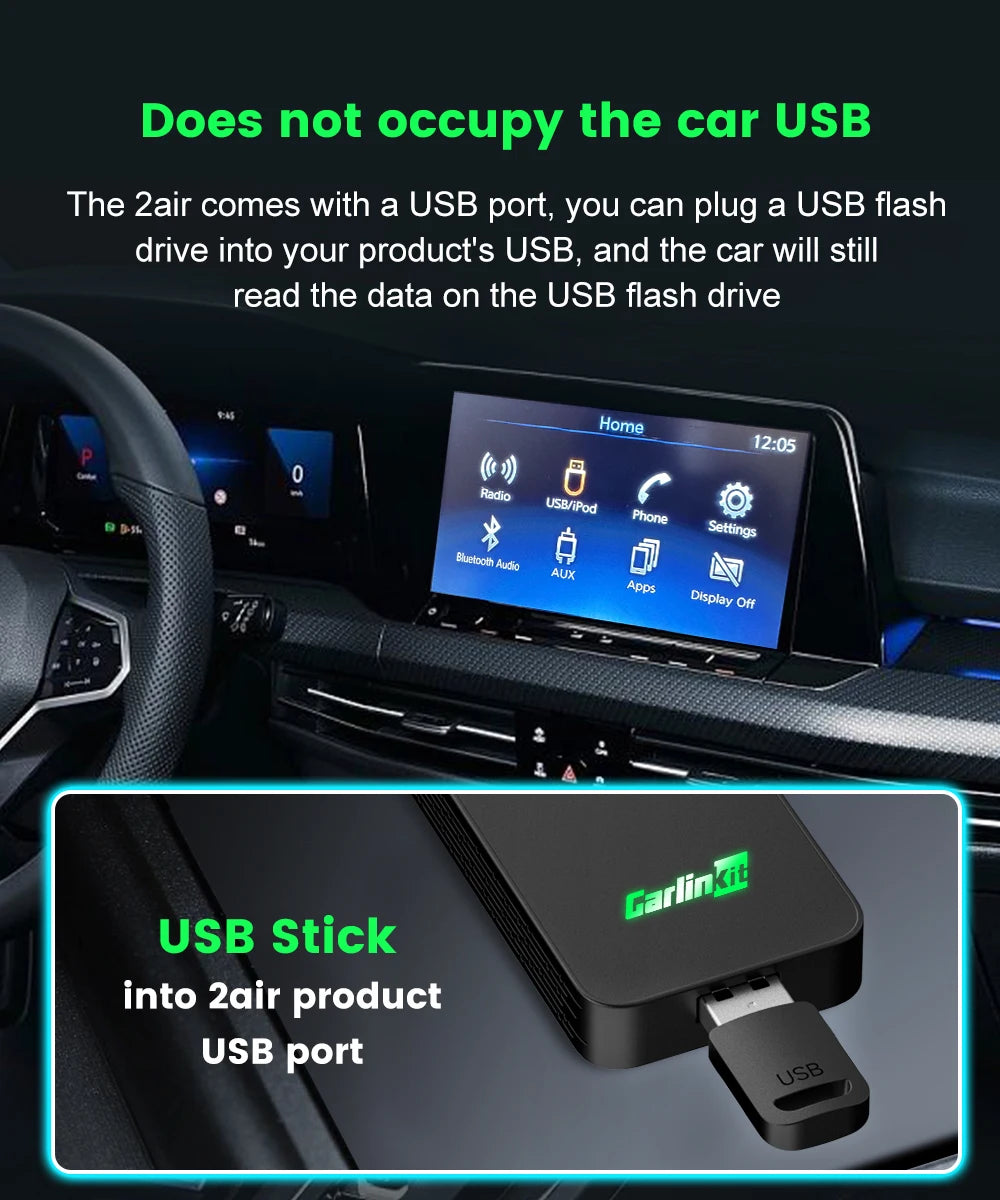 Carlinkit 5 2air Wireless CarPlay Android Auto Wireless Box 2in 1 Adapter 2-Channel Work Waze Spotify 5.8Ghz WiFi BT5.0 Siri GPS