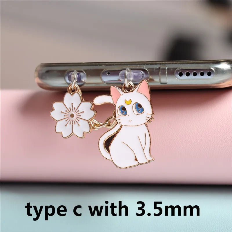 Moon Cat Anime Dust Plug Charm Kawaii Charge Port Plug For iPhone Anti Dust Cap Type C Dust Protection Stopper Phone Pendant