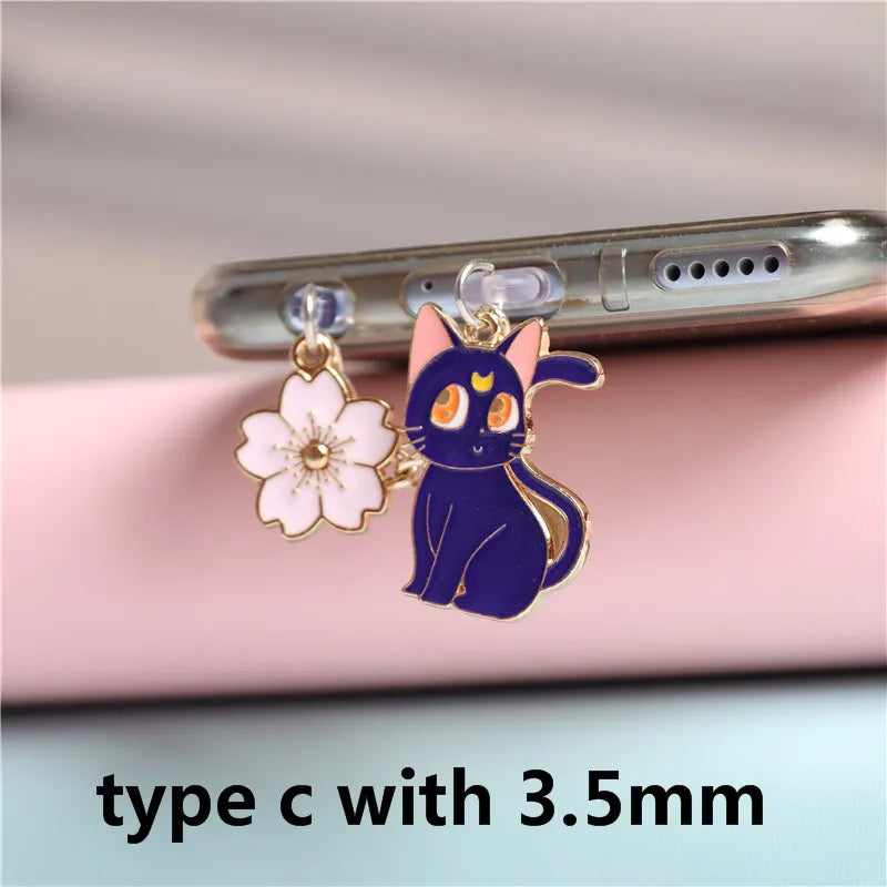 Moon Cat Anime Dust Plug Charm Kawaii Charge Port Plug For iPhone Anti Dust Cap Type C Dust Protection Stopper Phone Pendant