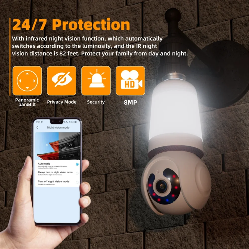 Tuya Smart Home 2.4G E27 Bulb Wifi Surveillance Camera HD Night Security Video Surveillance Supprt Two Way Audio Mobile Motion