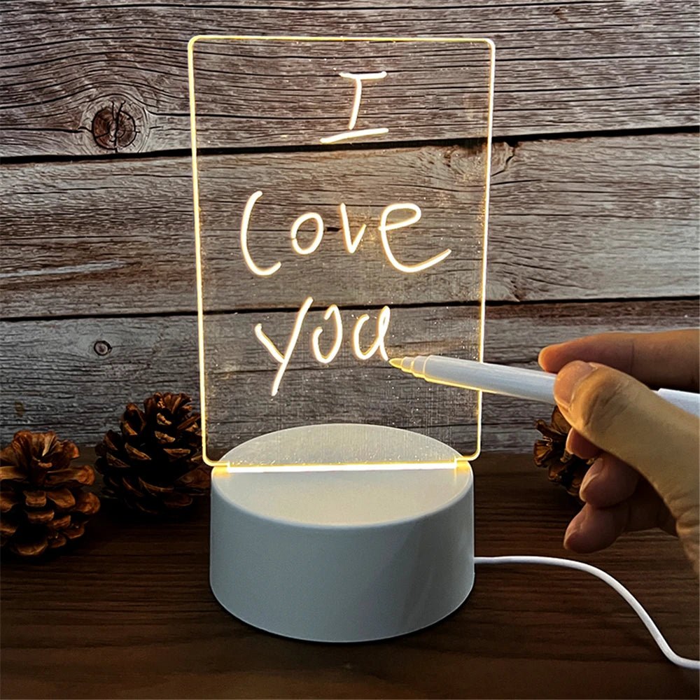 Transparent Luminous LED Night Lights USB Luminous Acrylic Night Light Erasable Write Message Board Calendar Desktop Ornaments - NEW COLLECTION EXPRESS