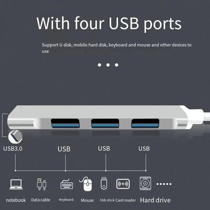 USB - A 3.0/2.0 Hub To Type C 5Gbps High Speed Transfer Data OTG Adapter Cable For Mobile Phone MacBook Pc Laptop Splitter 4 Ports - NEW COLLECTION EXPRESS