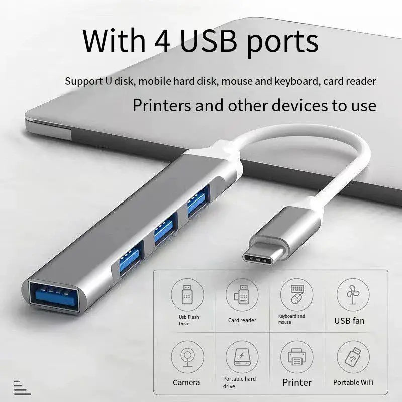 USB - A 3.0/2.0 Hub To Type C 5Gbps High Speed Transfer Data OTG Adapter Cable For Mobile Phone MacBook Pc Laptop Splitter 4 Ports - NEW COLLECTION EXPRESS